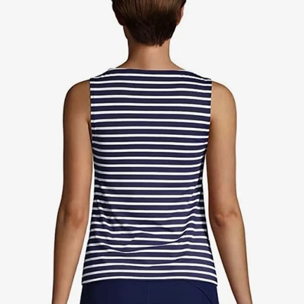 Lands End Womens High Neck Tankini Top size 12P Navy White NEW
